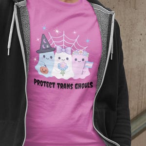 Protect Trans Ghouls Adorable Ghost Shirt | Kawaii Ghost T-Shirt | Life-Affirming Halloween Tee | Wholesome Halloween Ghost Lover Gift