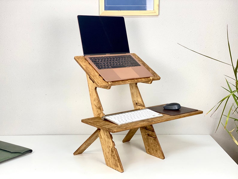Wood Standing Desk Laptop Stand Computer Desk Home Office Etsy