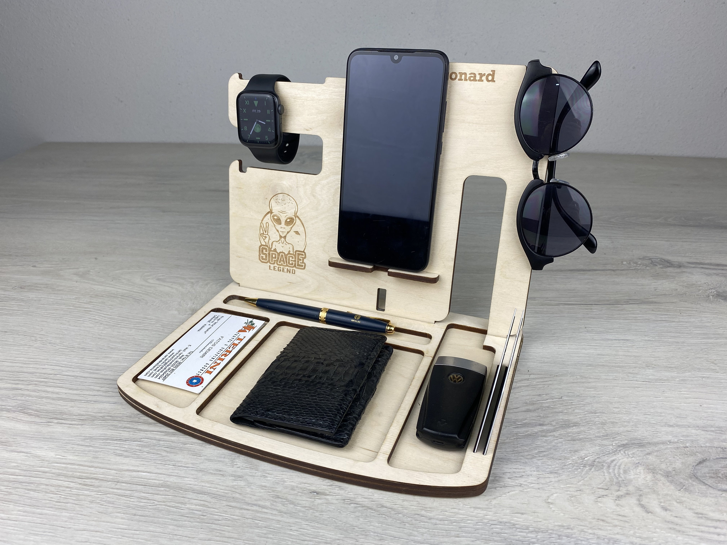 Personalized Mens Wooden Docking Station Phone Stand Wooden Etsy