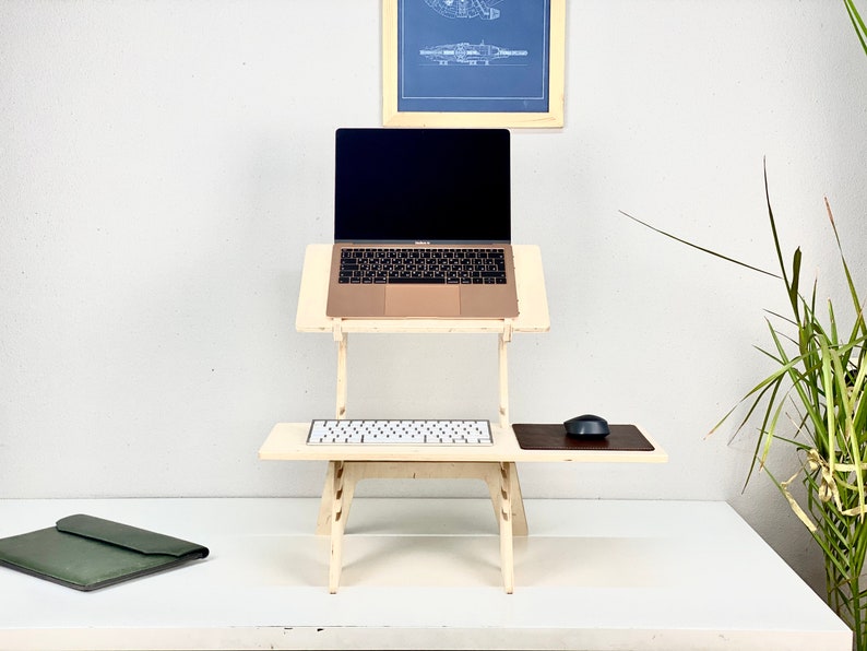 Wood Standing Desk Laptop Stand Computer Desk Home Office Etsy