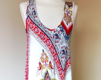 Free Size Vintage Summer Boho Hippie Beach Holiday Tapered Indian Floaty Dress!  UK 12-18  US 8 - 14