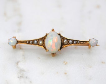 Vintage gold opal and pearl brooch