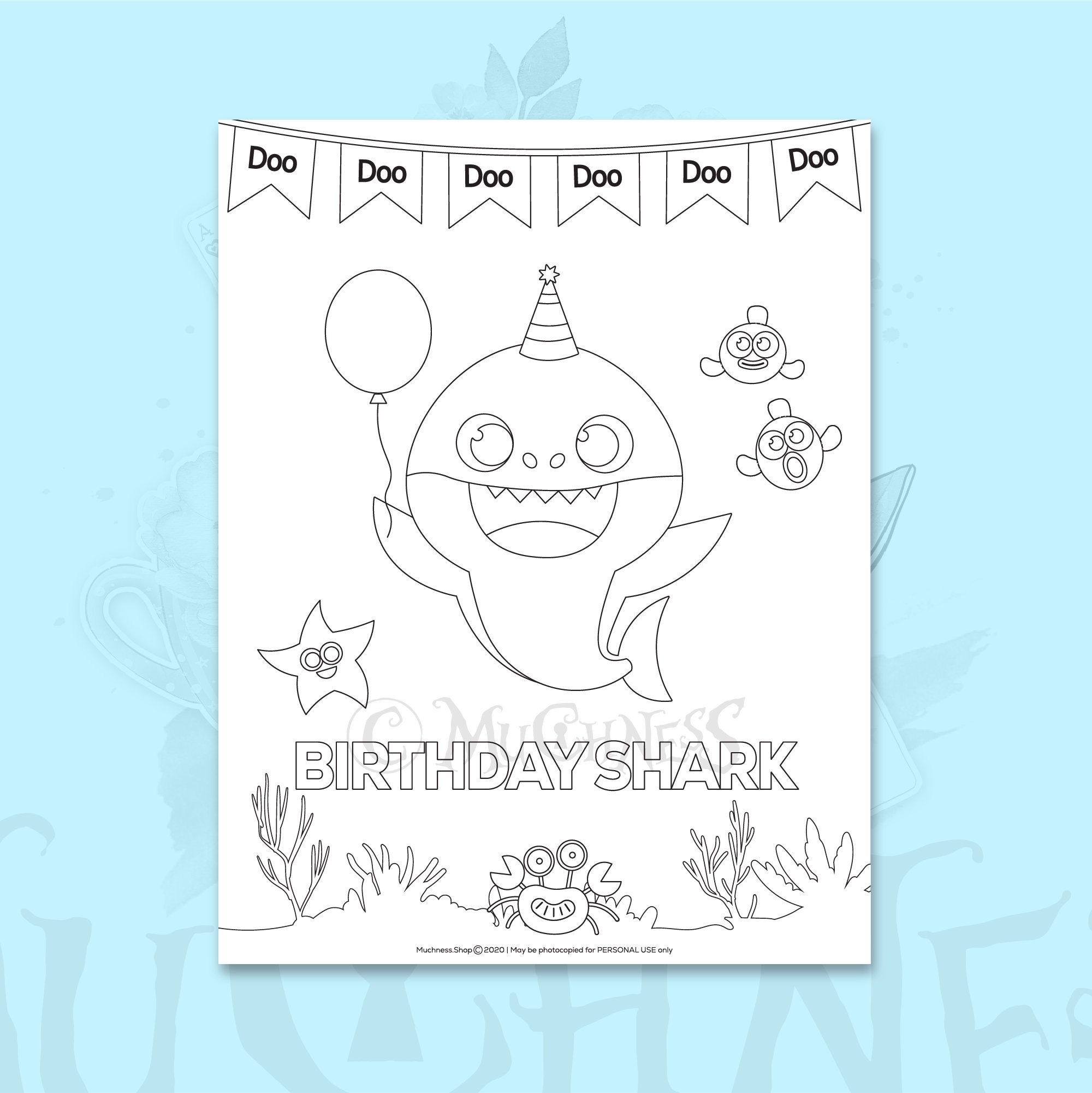 Printable Birthday Shark Birthday Coloring Pages Birthday | Etsy