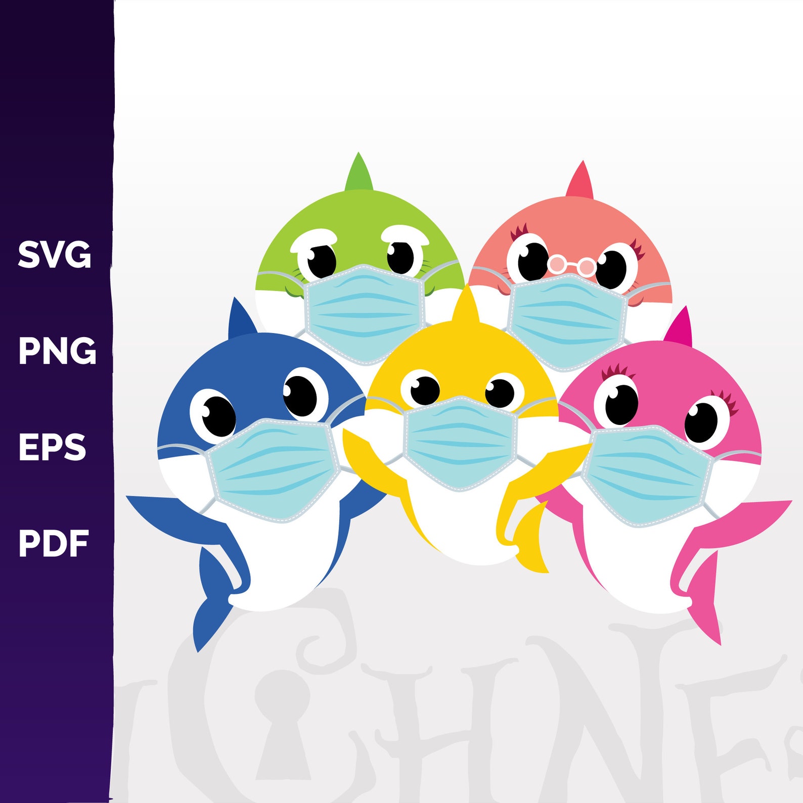 Download Shark Family in Face Masks SVG png pdf eps Shark Family | Etsy