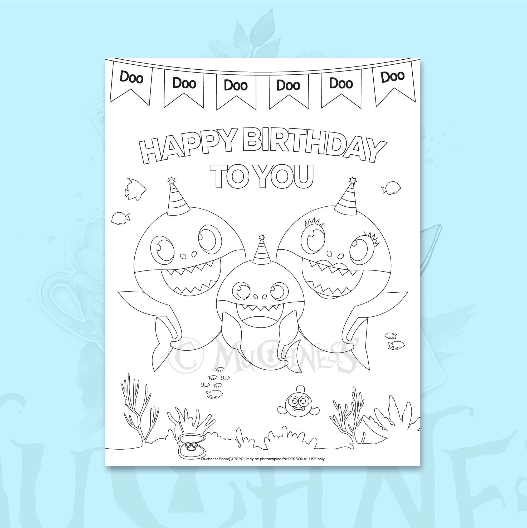 Printable Birthday Shark Birthday Coloring Pages Birthday | Etsy