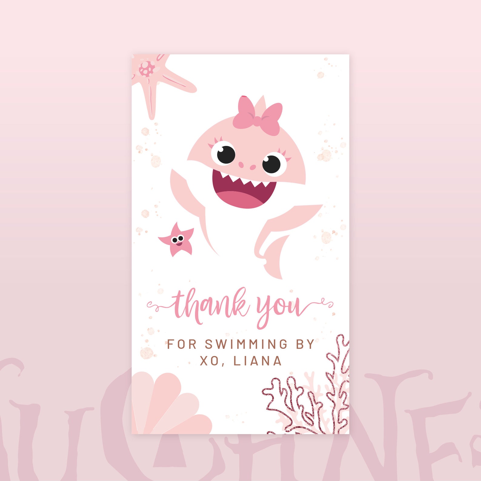 Printable Baby Pink Shark Pink Birthday Thank You Tag Girl | Etsy