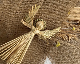 Straw Angel Ornament, Traditional Ukrainian folk art, Rustic Christmas Ornaments, Handmade Wisker Angel, Wedding Decor