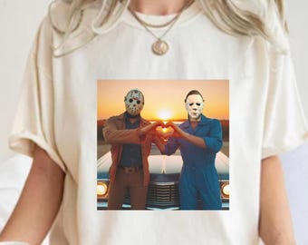 Michael & Jason Heart Hands T-shirt, t-shirt horreur drôle