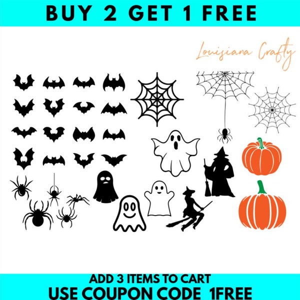 Halloween SVG Bundle, Halloween Bundle SVG, Digital Download, Cricut, Silhouette, Spider, Bat, Ghost, Pumpkin  Glowforge ( svg/png/dxf )