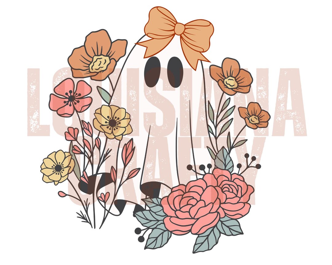 Boho Ghost With Flowers PNG: Halloween Sublimation Design (digital ...