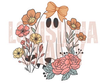 Boho Ghost with Flowers PNG: Halloween Sublimation Design (Digital Download)