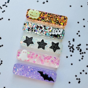 Halloween Hair Clips for Girls| Pumpkin Clips| Ghost Hair Clips| Spider Hair Clips|Bat Hair Clips| Glitter Hair Clip| Resin Hair Clip
