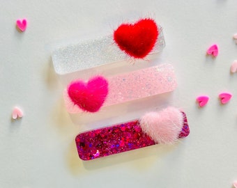 Valentine’s Day Hair Clips for Girls| Valentine’s Gifts for Girls| Resin Hair Clip| Glitter Hair Clip| Fuzzy Heart Hair Clip