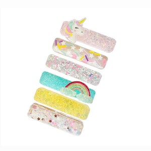 Handmade Glitter Resin Hair Clip: Unicorn, Rainbow, Star