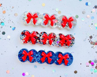 July 4th USA Hair Clips for Girls|Red Bow Hair Clips|Gifts for Girls| Resin Hair Clip| Glitter Hair Clip|Red White and Blue Hair Clips