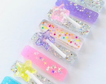 Made of Magic Hair Clips for Girls|Star Hair Clips|Gifts for Girls| Resin Hair Clip| Glitter Hair Clip|Rainbow Stars Hair Clip