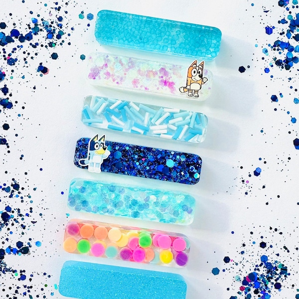 Bluey Hair Clips for Girls| Bluey and Bingo Hair Clips| Glitter Hair Clip| Gifts for Girls| Resin Hair Clip|Bluey Birthday