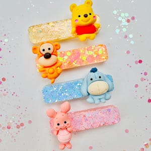 Winnie the Pooh Bear Hair Clips for Girls| Pooh Bear Hair Clips| Gifts for Girls| Resin Hair Clip| Glitter Hair Clip|Disney Hair Clips
