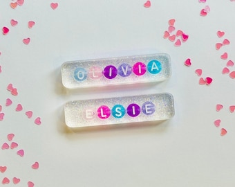 Girls Name Hair Clips| Customizable Hair Clips for Girls| Rainbow Hair Clips| Glitter Hair Clip| Resin Hair Clips