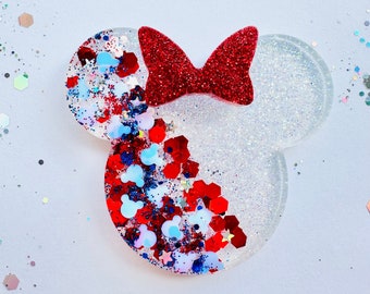 July 4th Hair Clips for Girls|Mickey Hair Clips|Disney Gifts for Girls| Resin Hair Clip| Minnie Hair Clips|Red White and Blue Hair Clips
