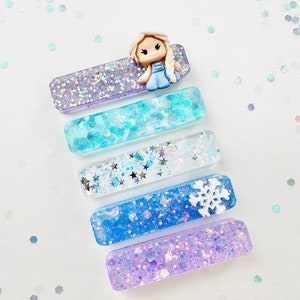 Elsa Hair Clip: Glitter Resin Alligator Clip for Girls