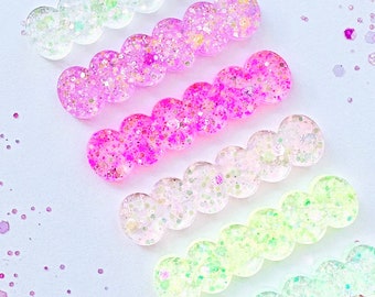 Rainbow Scalloped Hair Clips| Spring Hair Clips for Girls| Rainbow Hair Clips| Glitter Hair Clip| Gifts for Girls| Resin Hair Clips