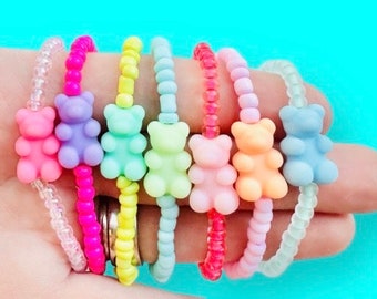 Gummy Bear Stretch Bracelets|Gummy Bear Seed Bead Bracelets| Party Favors|Neon Stretch Gummy Bear Bracelets