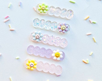 Good Vibes Hair Clips for Girls|Smiley Face Hair Clips| Resin Hair Clip| Glitter Hair Clip| Daisy Hair Clips| Gifts for Girls