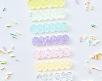 Pastel Scalloped Hair Clips| Spring Hair Clips for Girls| Pastel Rainbow Hair Clips| Glitter Hair Clip| Gifts for Girls| Resin Hair Clips