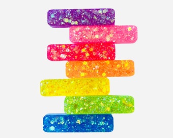 Neon Hair Clips| Bright Summer Hair Clips for Girls| Rainbow Hair Clips| Glitter Hair Clip| Gifts for Girls| Resin Hair Clips