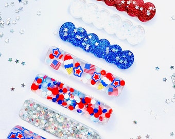 July 4th USA Hair Clips for Girls|All American Hair Clips|Gifts for Girls| Resin Hair Clip| Glitter Hair Clip|Red White and Blue Hair Clips