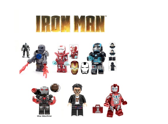 Iron Man Minifigures War Machine Mark 1 Mark 6 Movie Version New Suit Tony Stark Iron Man 2 Suitcase Suit 6pc Set