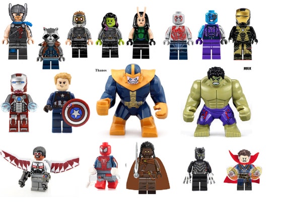 UK Super Heroes Minifigures Custom Marvel THANOS Spideman Black Panther Hulk