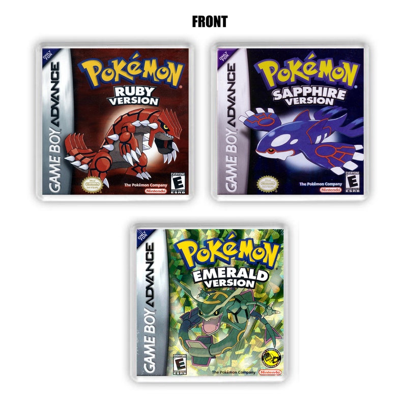 Pokemon Coaster Set EMERALD RUBY SAPPHIRE 3 Pack Perfect Gift Gaming Coaster Retro Gamers Gift for Games Room Man Cave afbeelding 1