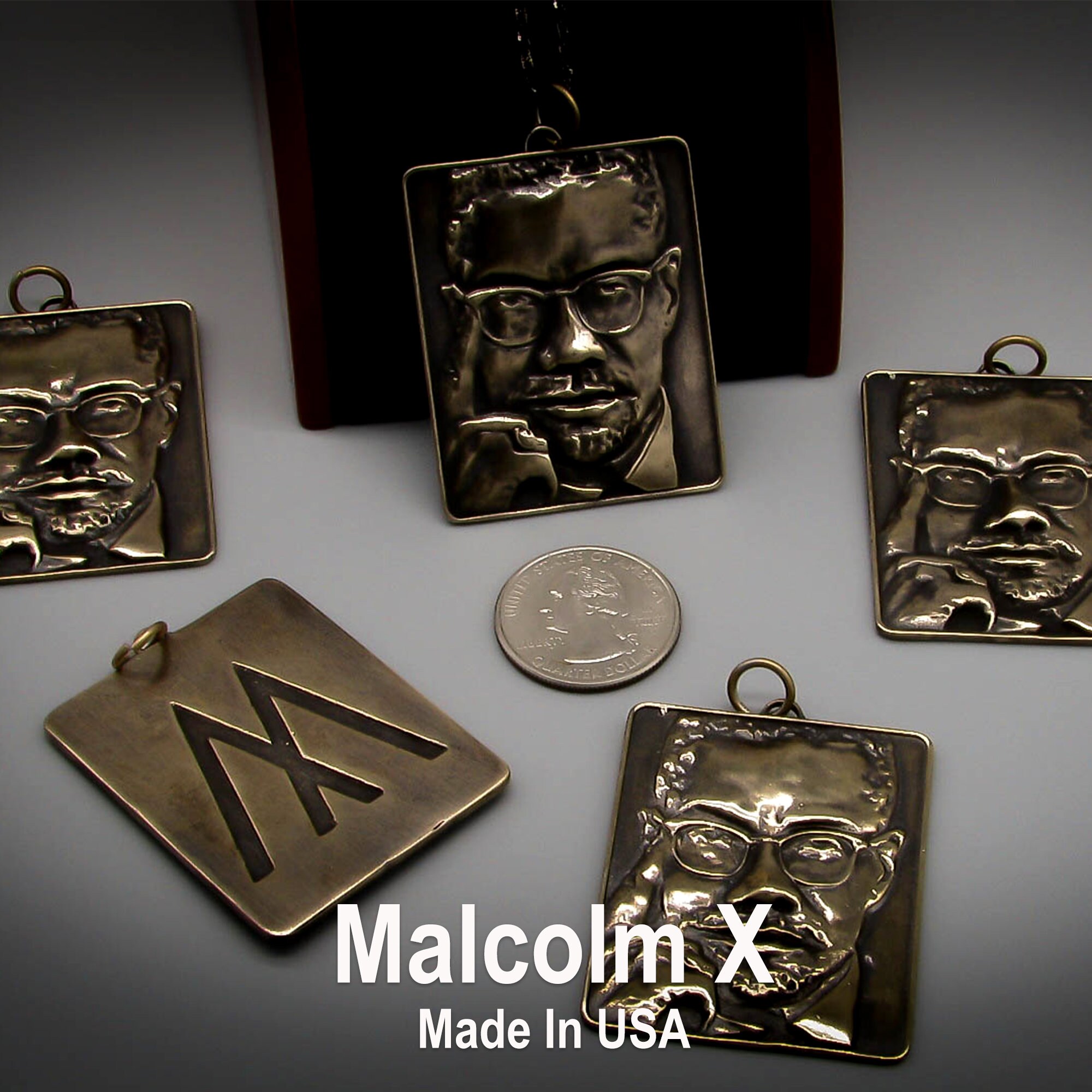 Malcolm X Wood Pendant Necklace | 36" Long Wood Bead Chain | Freedom Theme