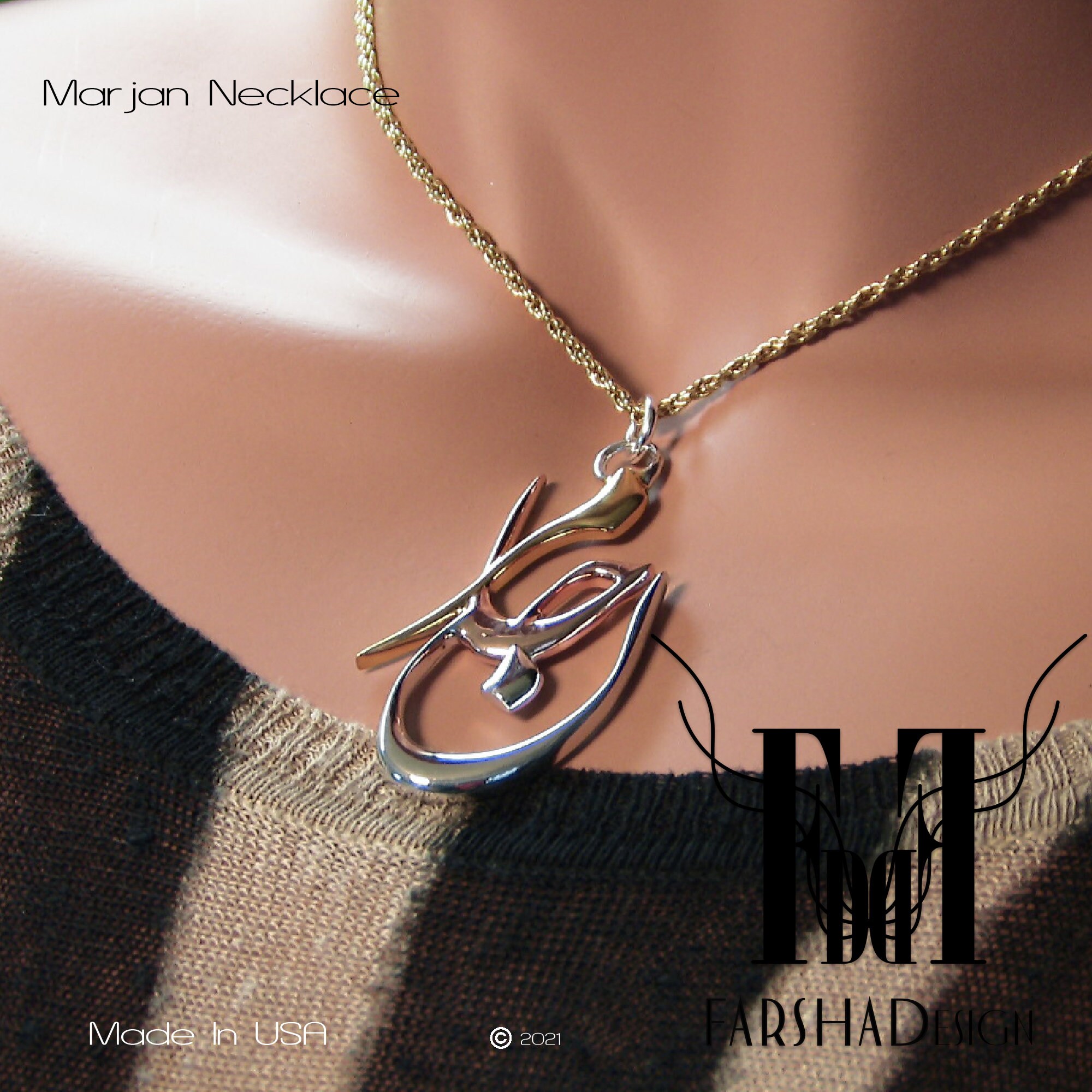 Farsi Necklace, Persian Calligraphy Necklace, Persian Name Necklace