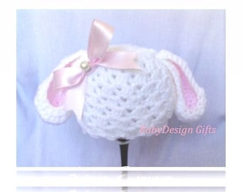 Chapeau de bébé lapin, chapeau de bébé fille, chapeau de bébé au Crochet, chapeau de nouveau-né, cadeau de bébé