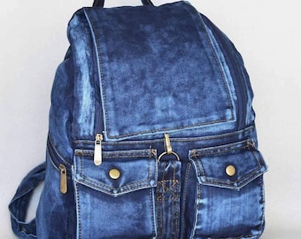 Upcycled Denim Backpack, Denim Backpack, Jeans Backpack Unisex, Upcycled Denim Bag, Denim Bag, Denim Shoulder bag, Jeans Shoulder Bag