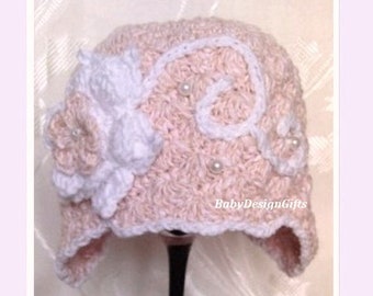 Gorro de niña 0-3 meses, Gorro de bebé recién nacido, Regalo de bebé hecho a mano