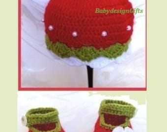 Gorro y zapatos para niña, Sombrero e zapatos para bebe Fresa