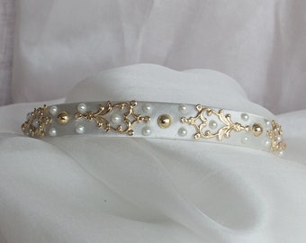 Gold & Pearls Bridal Headband; Bridal Headpiece; Wedding Jewellery; Bridal Hair Acessory; Wedding Crown; Bridal Vintage Tiara;Gift for bride