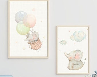 SET OF 2 | Baby Elephant Prints | Nursery Wall Art | Nursery Decor | Baby Room Decor | Baby Girl Gift | Baby Boy Gift | Baby Shower Gift