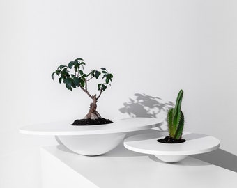 Succulent Pots Unique Planters for Aesthetic Farmhouse Decor - White Minimalist Plant Pot Corian® Cactus Planter for Elegant Bathroom Decor