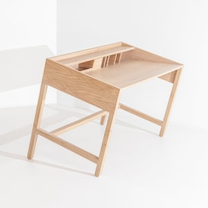 Solid Wood Desk Oak Desk with Shelf for Office Decor - Unique Study Desk with Shelf Minimalist Interior Design - Workstation Work from Home