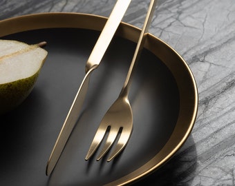 Gold Matte Stainless Steel Cutlery Set: Minimalist Modern Flatware for 6