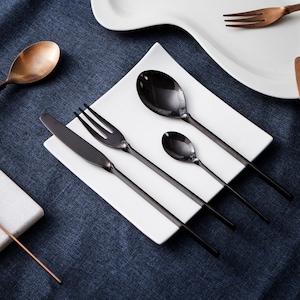 Black Stainless Steel Flatware Set: Twisted Handle Cutlery, Service for 6