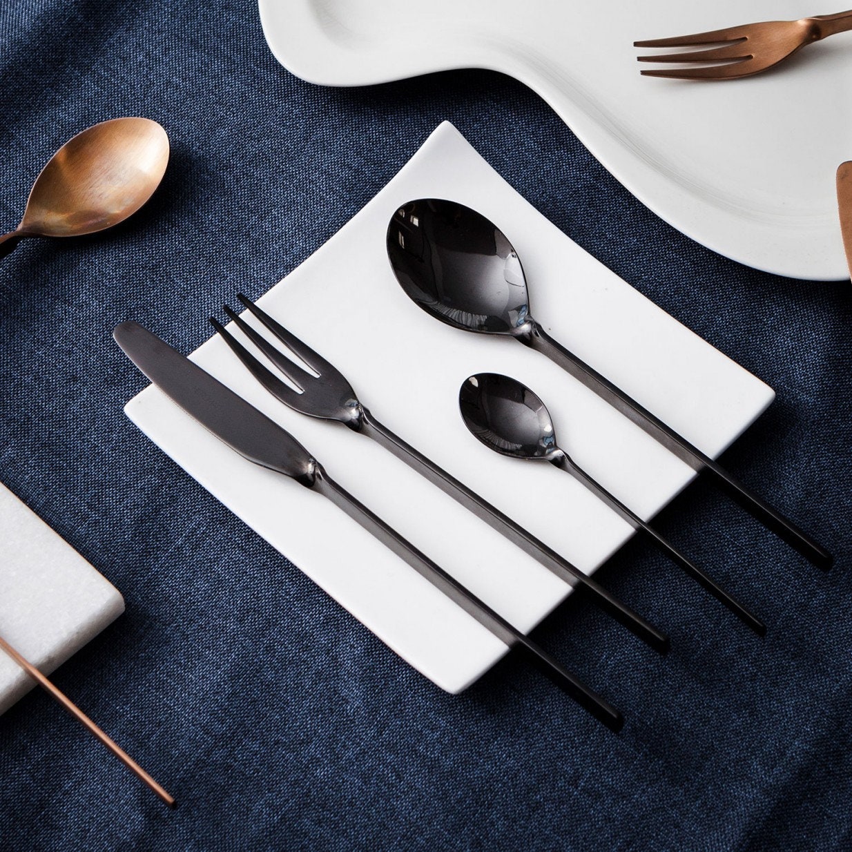 Matte Black Flatware - Set of 5 by Miguel Peixoto | Black