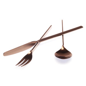 Copper Matte Twisted Cutlery Set Stainless Steel Set for 6 People - Minimalist Tableware Flatware Set of 24 Pieces - Cutlery Set for Gift
