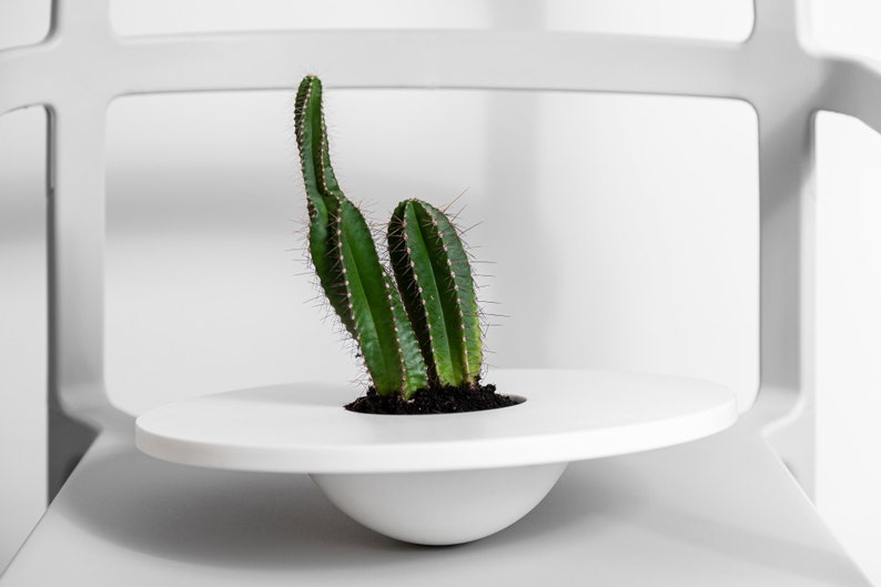 White Desk Planter Succulent Pots Modern Indoor Planters for Housewarming Gifts Corian® Succulent Cactus Planter for Bathroom Decor image 4