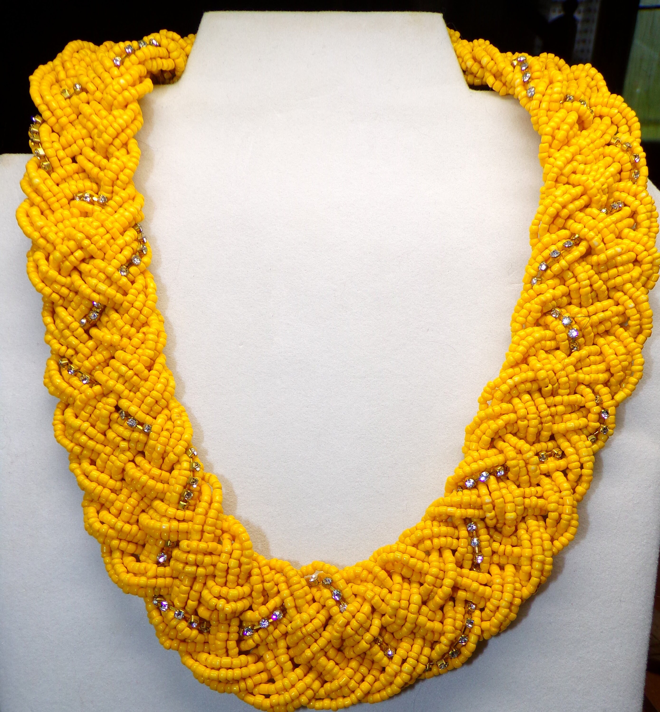 Vintage Bright Yellow Seed Bead Multi Strand Woven NECKLACE Etsy